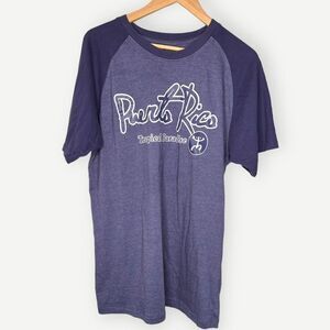 Puerto Rico Short Sleeve Loose Fit Crewneck Vacation Blue Graphic Tee. Large.